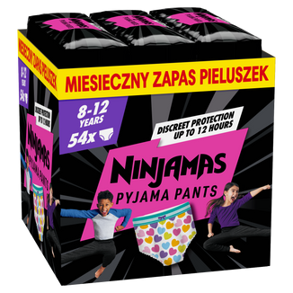 Pampers Ninjamas Pyjama Pants 8-12 lat (27-43 kg), pieluchomajtki dla dziewczynek, 54 sztuki - zdjęcie produktu