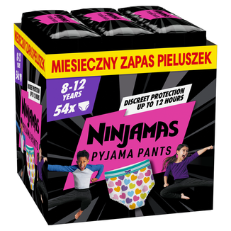 Pampers Ninjamas Pyjama Pants, pieluchomajtki dla dziewczynek, 8-12 lat, 27-43 kg, 54 sztuki - zdjęcie produktu