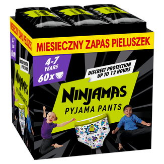 Pampers Ninjamas Pyjama Pants, pieluchomajtki dla chłopców, 4-7 lat, 17-30 kg, 60 sztuk USZKODZONE OPAKOWANIE - zdjęcie produktu