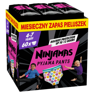 Pampers Ninjamas Pyjama Pants 4-7 lat (17-30 kg), pieluchomajtki dla dziewczynek, 60 sztuk - zdjęcie produktu