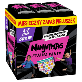 Pampers Ninjamas Pyjama Pants, pieluchomajtki dla dziewczynek, 4-7 lat, 17-30 kg, 60 sztuk - zdjęcie produktu