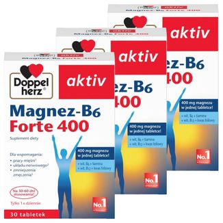 Zestaw Doppelherz aktiv Magnez-B6 Forte 400, 3 x 30 tabletek - zdjęcie produktu