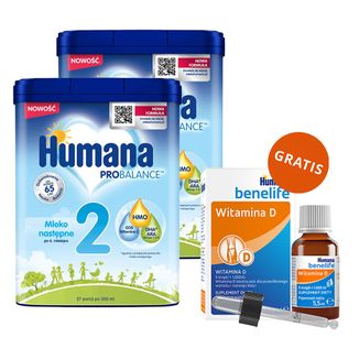 Zestaw Humana ProBalance 2, mleko następne, po 6 miesiącu, 2 x 750 g + Benelife Witamina D3, 5,5 ml gratis - zdjęcie produktu