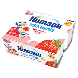 Humana Milk Minis Deserek jogurtowy o smaku truskawkowym, po 8 miesiącu, 4 x 100 g - zdjęcie produktu