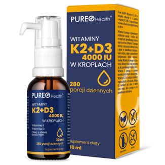 Pureo Health Witaminy K2+D3 4000 IU w kroplach, 30 ml Pureo Health Witaminy K2+D3 4000 IU w kroplach, 30 ml - zdjęcie produktu