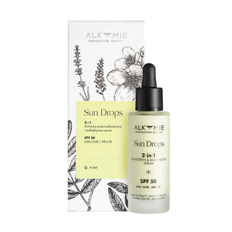 Alkmie Sun Drops 2w1, ochrona przeciwsłoneczna i multiaktywne serum, SPF 50, 30 ml KRÓTKA DATA - zdjęcie produktu