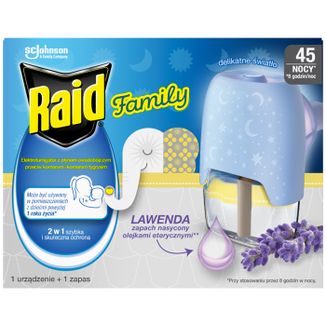 Raid Family, elektrofumigator z płynem owadobójczym przeciw komarom, powyżej 1 roku, lawenda, 27 ml - zdjęcie produktu