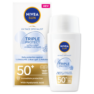 Nivea Sun Tripple Protect, fluid do twarzy, SPF 50+, 40 ml - zdjęcie produktu