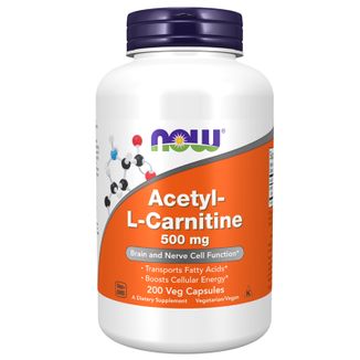 Now Foods Acetyl L-Carnitine, acetylo-L-karnityna 500 mg, 200 kapsułek wegetariańskich - zdjęcie produktu