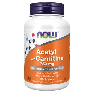 Now Foods Acetyl L-Carnitine, acetylo-L-karnityna 750 mg, 90 tabletek wegetariańskich - zdjęcie produktu