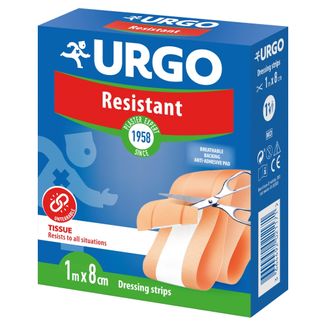 Urgo Resistant, plaster antybakteryjny do cięcia, włókninowy, 8 cm x 1 m, 1 sztuka USZKODZONE OPAKOWANIE - zdjęcie produktu