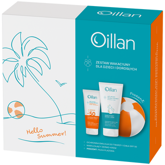 Zestaw Oillan Sun, ochronna emulsja do twarzy i ciała, SPF 50, 100 ml + dermo-krem nawilżający, od 1 dnia życia, 200 ml gratis KRÓTKA DATA - zdjęcie produktu