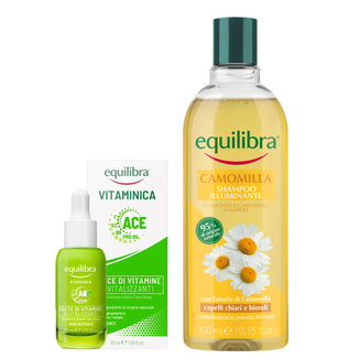 Zestaw Equilibra Vitaminica, rewitalizujące krople do twarzy, 30 ml + Camomila, rozświetlający szampon rumiankowy, 300 ml - zdjęcie produktu