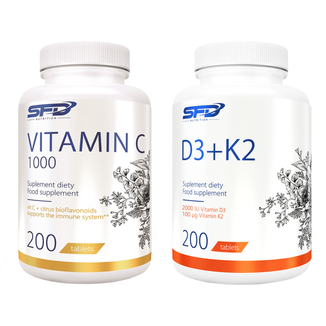 Zestaw SFD Vitamin C 1000, 200 tabletek + D3 + K2, 200 tabletek​ - zdjęcie produktu