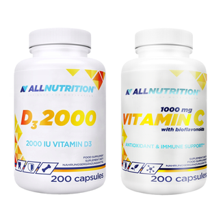 Zestaw Allnutrition D3 2000, 200 kapsułek + Vitamin C 1000 mg, 200 kapsułek  - zdjęcie produktu