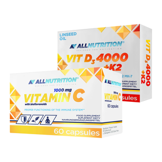 Zestaw Allnutrition Vitamin C 1000 mg, 60 kapsułek + Vit D3 4000 + K2, 60 kapsułek - zdjęcie produktu