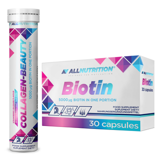 Zestaw Allnutrition Collagen-Beauty, 20 tabletek musujących + Allnutrition Biotin 5000 μg, 30 kapsułek - zdjęcie produktu