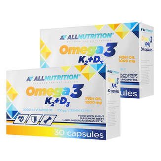 Zestaw Allnutrition Omega 3 K2 + D3, olej rybi 1000 mg + witamina K 100 µg + witamina D 2000 j.m., 2 x 30 kapsułek - zdjęcie produktu