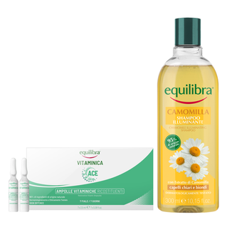 Zestaw Equilibra Vitaminica Ace, naprawcze ampułki witaminowe, 2,5 ml x 7 ampułek + Camomila, rozświetlający szampon rumiankowy, 300 ml - zdjęcie produktu
