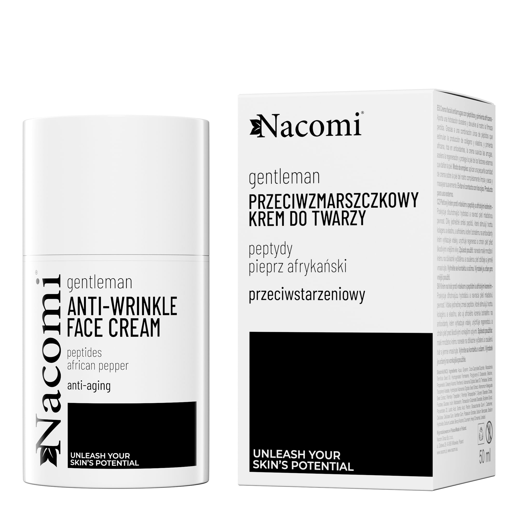 Nieznana Nacomi Gentelman, przeciwzmarszczkowy krem do twarzy z peptydami i afrykańskim pieprzem, 50 ml