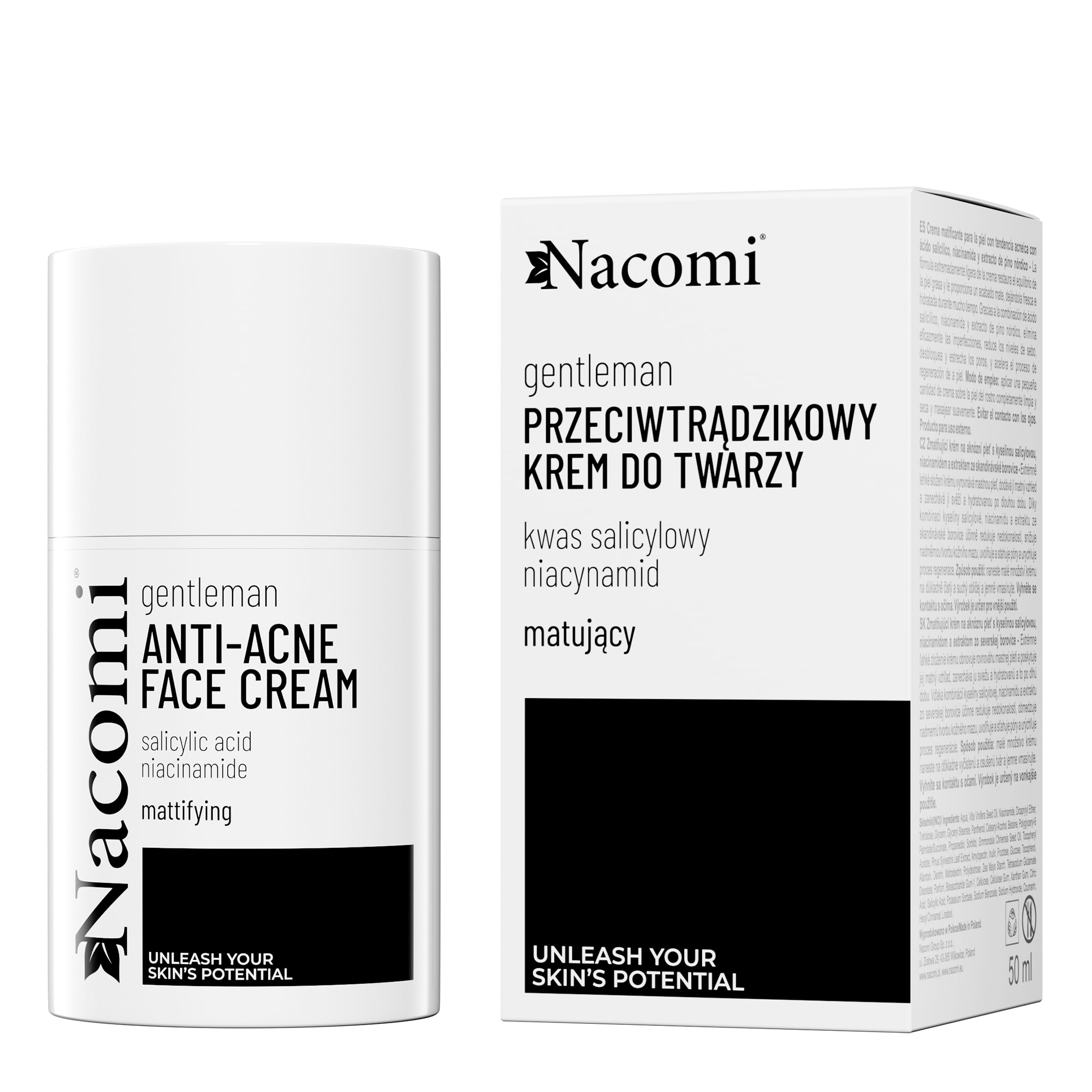 Nieznana Nacomi Gentelman, przeciwtrądzikowy, matujący krem do twarzy z kwasem salicylowym i niacynamidem, 50 ml