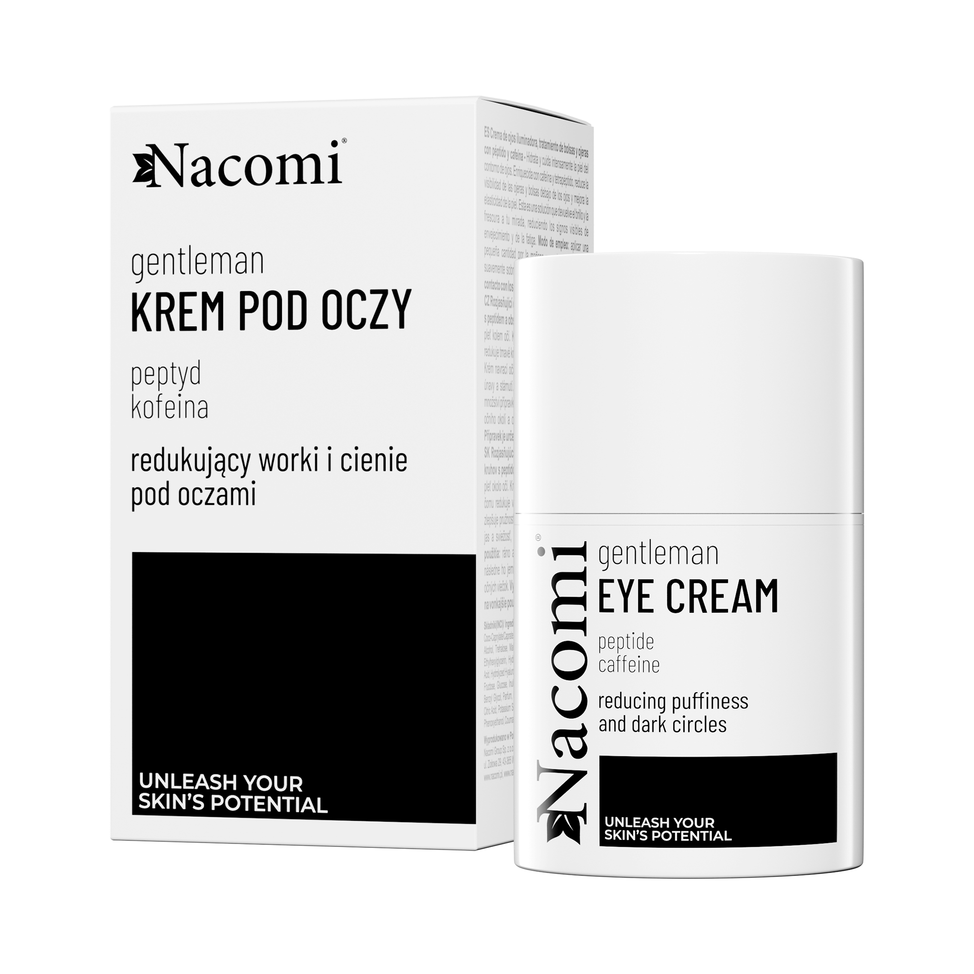 Nieznana Nacomi Gentelman, rozświetlający krem pod oczy niwelujący worki i cienie z peptydami i kofeiną, 30 ml — Składniki i ocena