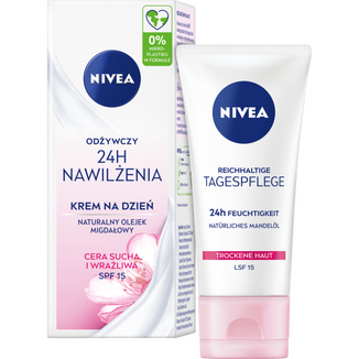 Nivea 24h Nawilżenia, odżywczy krem na dzień, skóra sucha i wrażliwa, 50 ml - zdjęcie produktu