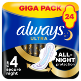 Always Ultra, podpaski ze skrzydełkami, rozmiar 4, Secure Night, 24 sztuki - miniaturka zdjęcia produktu