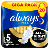 Always Ultra, podpaski ze skrzydełkami, rozmiar 5, Secure Night Extra, 20 sztuk - miniaturka zdjęcia produktu