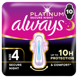 Always Platinum, podpaski ze skrzydełkami, rozmiar 4, Secure Night, 10 sztuk - miniaturka zdjęcia produktu