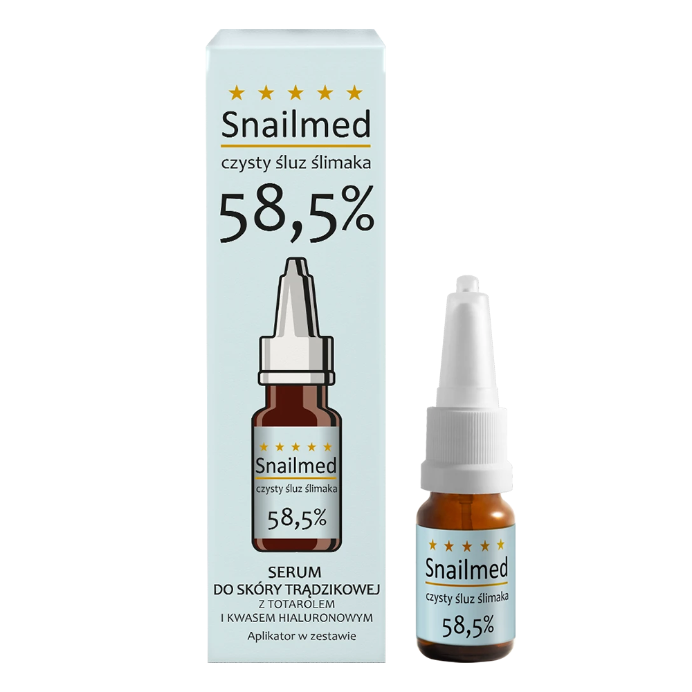 Nieznana Snailmed Czysty Śluz Ślimaka 58,5%, normalizujące serum przeciwtrądzikowe, z totarolem i kwasem hialuronowym, 8 ml — Inhaltsstoffe und Bewertung
