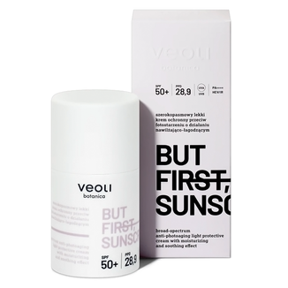 Veoli Botanica But First, Sunscreen, szerokopasmowy lekki krem ochronny przeciw fotostarzeniu o działaniu nawilżająco-łagodzącym, SPF 50+, 50 ml - zdjęcie produktu