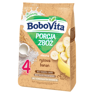 BoboVita Porcja Zbóż Kaszka ryżowa, banan, mleczna, bez dodatku cukru, po 4 miesiącu, 210 g - zdjęcie produktu