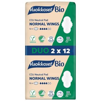 Vuokkoset Bio, podpaski ze skrzydełkami, Normal Wings, 2 x 12 sztuk - zdjęcie produktu