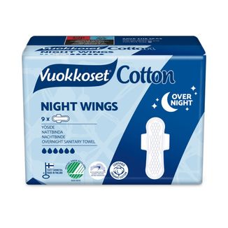 Vuokkoset Cotton, podpaski ze skrzydełkami na noc, Night Wings, 9 sztuk - zdjęcie produktu