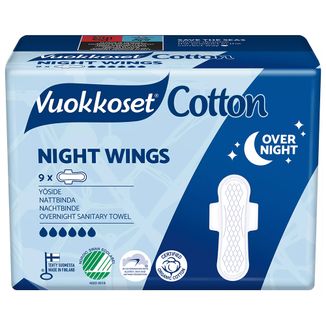 Vuokkoset Cotton, podpaski ze skrzydełkami na noc, Night Wings, 9 sztuk - zdjęcie produktu