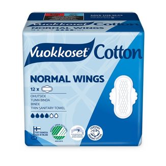 Vuokkoset Cotton, podpaski ze skrzydełkami, Normal Wings, 12 sztuk - zdjęcie produktu