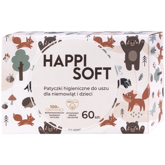 Happi Soft, patyczki higieniczne dla niemowląt i dzieci, 60 sztuk USZKODZONE OPAKOWANIE - zdjęcie produktu