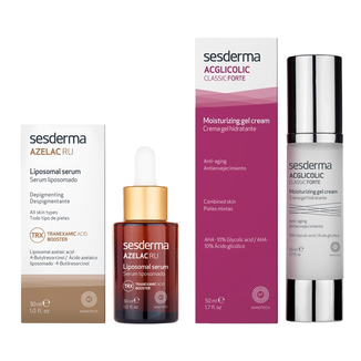 Zestaw Sesderma Azelac RU, liposomowe serum do twarzy, depigmentacyjne, 30 ml + Acglicolic Classic Forte, nawilżający krem-żel do twarzy, 50 ml - zdjęcie produktu