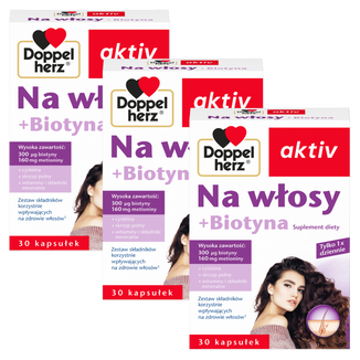 Zestaw Doppelherz aktiv Na Włosy + Biotyna, 3 x 30 kapsułek - zdjęcie produktu