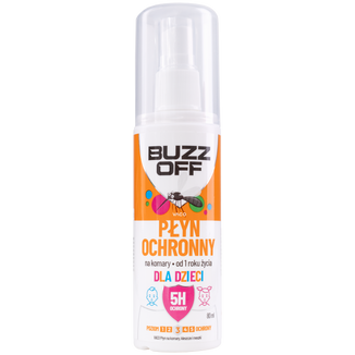 BuzzOff, płyn ochronny na komary, kleszcze i meszki, dla dzieci, od 1 roku, 80 ml - zdjęcie produktu