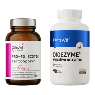 Zestaw OstroVit Pharma Pro-60 Biotic LactoSpore, 60 kapsułek + Digezyme, enzymy trawienne, 90 tabletek - zdjęcie produktu