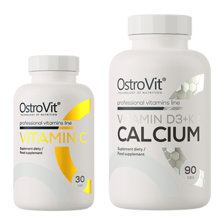 Zestaw OstroVit Vitamin C 1000 mg, 30 tabletek +  Vitamin D3 + K2 Calcium, 90 tabletek - zdjęcie produktu