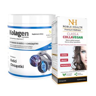Zestaw Noble Health Kolagen + Glukozamina i Witamina C, 100 g + Class A CollaVegan, 60 kapsułek - zdjęcie produktu