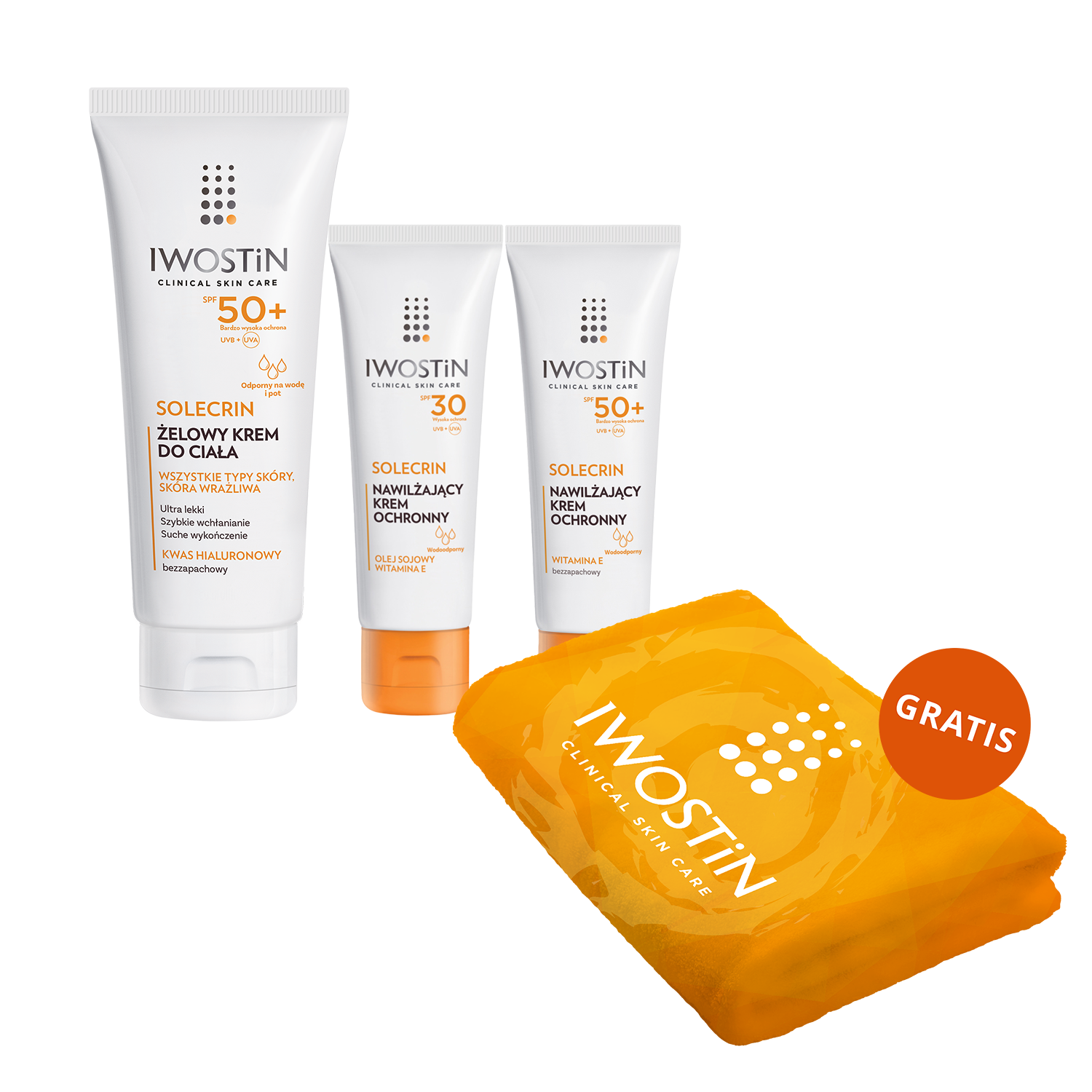 Iwostin Zestaw Iwostin Solecrin, krem ochronny, SPF 50+, 50 ml + krem ochronny, SPF 30, 50 ml + żelowy krem do ciała, SPF 50+, 200 ml + ręcznik kąpielowy gratis — Składniki i ocena