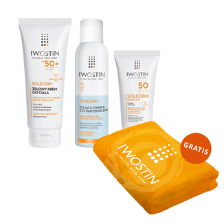 Zestaw Iwostin Solecrin SPF 50+, emulsja ochronna, 100 ml + pianka ochronna, 150 ml + żelowy krem do ciała, 200 ml + ręcznik kąpielowy gratis - zdjęcie produktu