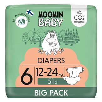 Moomin Baby Diapers, pieluchy, rozmiar 6 Junior, 12-24 kg, 51 sztuk - zdjęcie produktu