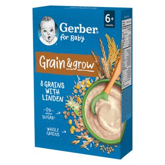 Gerber Grain & Grow Kaszka 8 zbóż z lipą, bezmleczna, bez dodatku cukru, po 6 miesiącu, 200 g USZKODZONE OPAKOWANIE - zdjęcie produktu