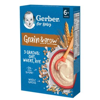 Gerber Grain & Grow Kaszka owsiano-pszenno-żytnia, mleczna, bez dodatku cukru, po 6 miesiącu, 200 g - zdjęcie produktu