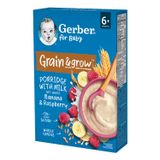 Gerber Grain & Grow Kaszka owsiano-pszenna, banan, malina, mleczna, bez dodatku cukru, po 6 miesiącu, 200 g - miniaturka zdjęcia produktu